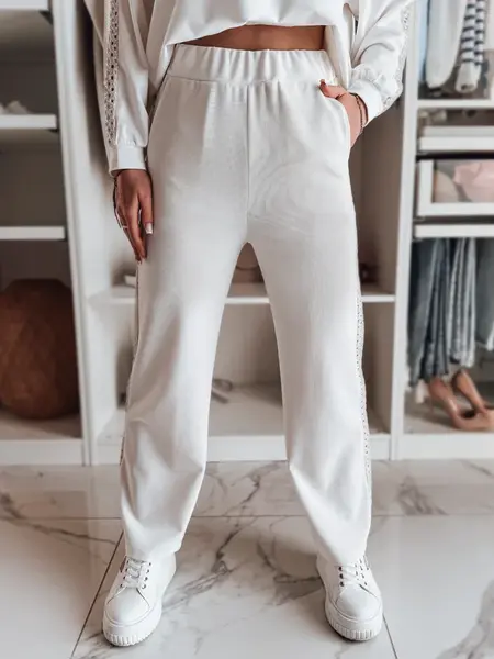 Dámské pruhované kalhoty wide leg ecru