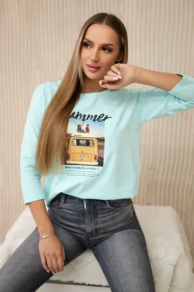 Halenka s potiskem Letní auto mint