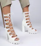 marka niezdefiniowana White high-heeled boots with cut-outs Marsala