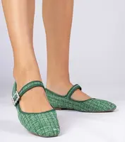 Gemre Green women's ballet flats with buckle and crystals Piona