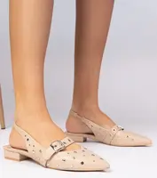 Gemre Beige women's flat heel slingback pumps Salineo