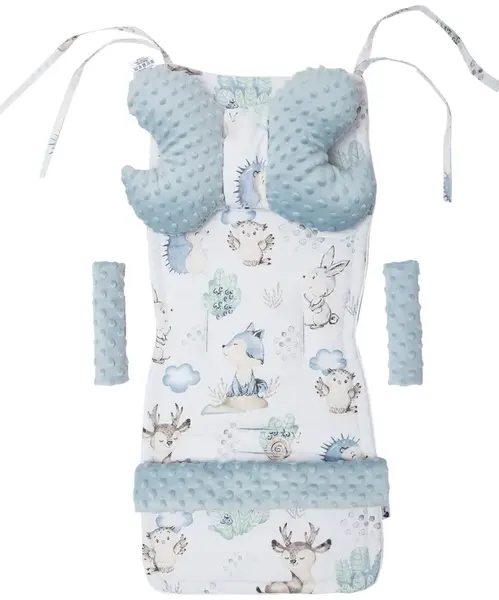 Medi Partners Stroller insert in a 4-piece set - Deer and Hedgehog + light blue Minky