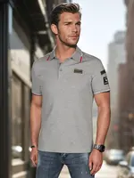 Pánské polo triko s nášivkami, šedé