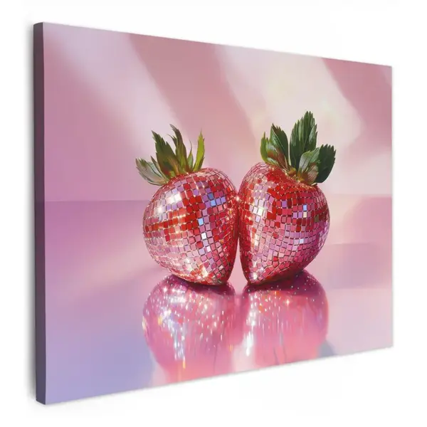 MuchoWow OBRAZ NA PLÁTNĚ Disco - Ovoce - Třpytky - Jahoda 80x60 cm