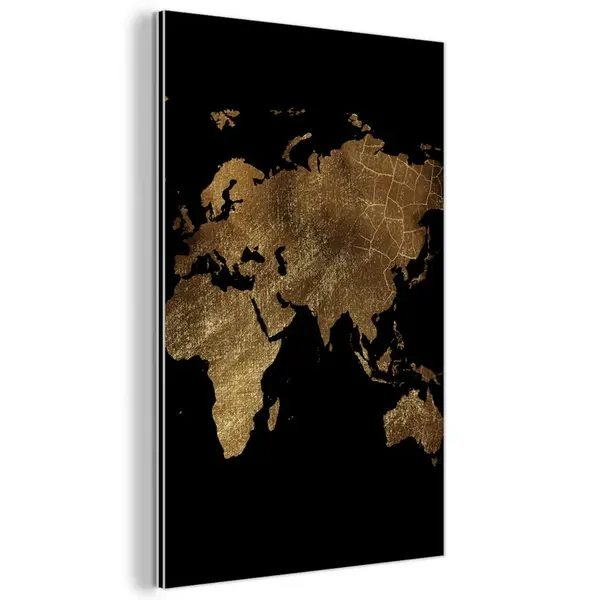 MuchoWow KOVOVÝ OBRAZ Mapa světa - Zlatá - Luxusní - Země - Černá 40x60 cm