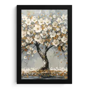 MuchoWow PLAKÁT V RÁMU Strom - Květiny - Bílá - Příroda - Umění 20x30 cm
