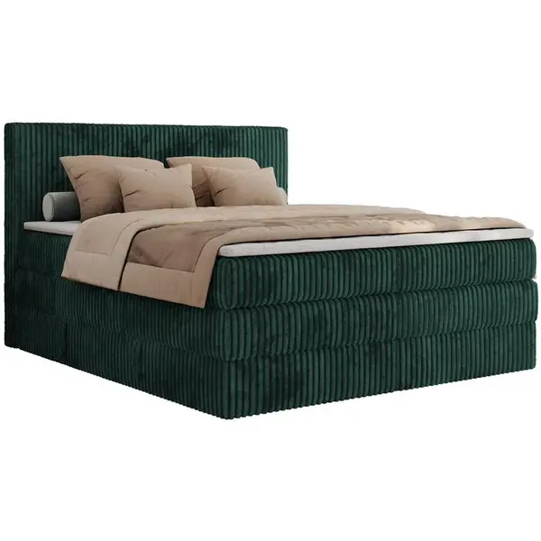 MKS POSTEL BOXSPRING TILIANO KING 160/200 - Tmavě zelený manšestr - H3