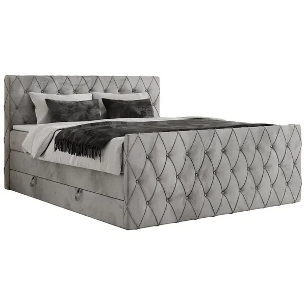 MKS POSTEL BOXSPRING MIREN KING DUO 160/200 - Světle šedá Samet - H3
