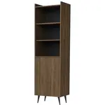 Beautysofa KNIHOVNA Amfali s 1 dveřmi a otevřenými policemi, drážkovaná čela, systém Push-to-open, 52 cm, ořechová barva
