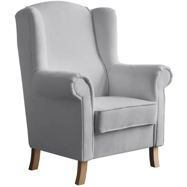 Beautysofa KŘESLO UŠÁK Leonardo světle šedé, bouclé látka
