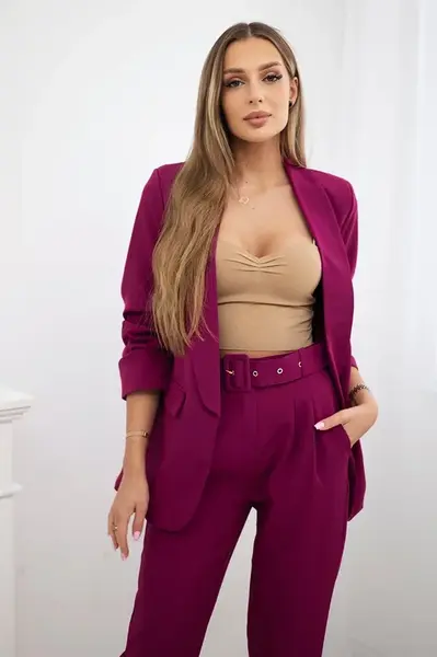 Włoski Elegantní souprava saka a kalhot švestka