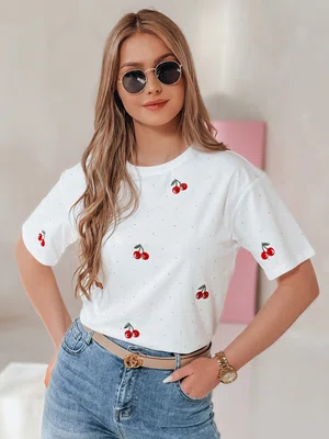 T-shirt damski w wiśnie FRUTTIKA biały Dstreet
