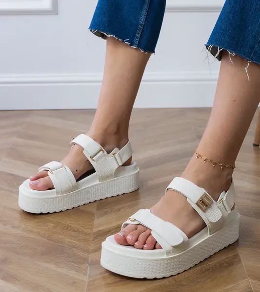 Gemre White platform sandals with Velcro straps Areka