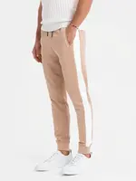 Ombre Men's sweatpants joggers with contrasting stripes - beige