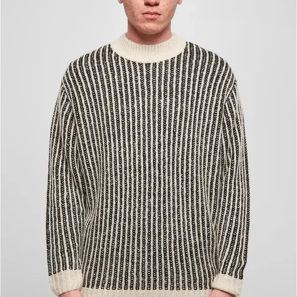 Oversized two-tone sweater white sand/black