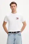 Bavlněné tričko Tommy Jeans pánské, béžová barva, s potiskem, DM0DM20740