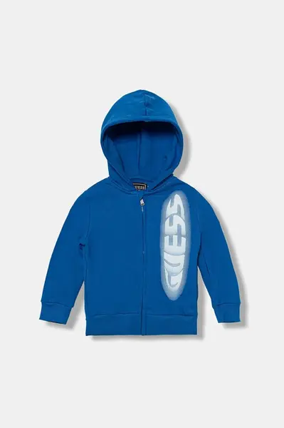Dětská bavlněná mikina Guess modrá barva, s kapucí, s potiskem, N5YQ08 KAD74