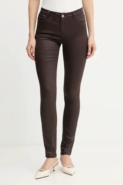 Kalhoty Morgan dámské, hnědá barva, přiléhavé, high waist, PALAO