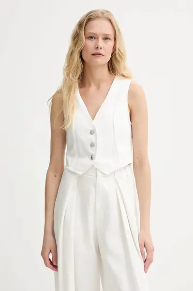 Džínová vesta Morgan bílá barva, jednořadá, COKABI