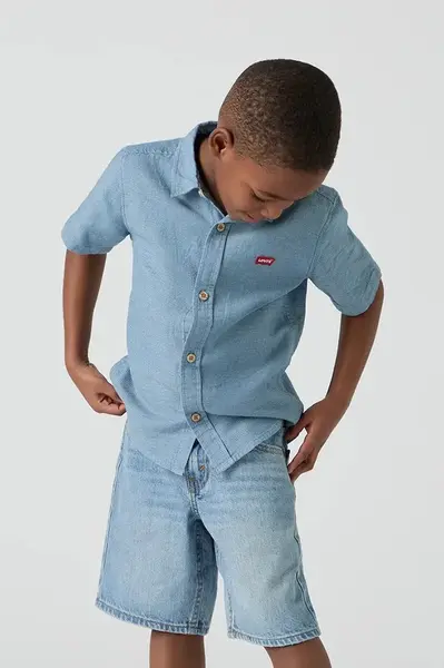 Dětská bavlněná košile Levi's SS WOVEN SHIRT modrá barva, 8EH426