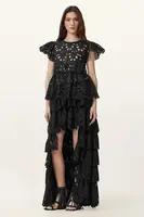 Sukně AllSaints CAVARLY černá barva, maxi, áčková, W096RC