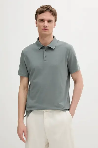 Bavlněné polo tričko Calvin Klein pánské, zelená barva, LV04LB276G