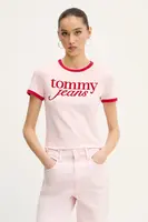 Bavlněné tričko Tommy Jeans dámské, růžová barva, DW0DW20631