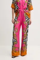 Kalhoty Versace Jeans Couture dámské, růžová barva, široké, high waist, 78HAA1P2 NS653