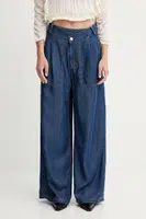 Kalhoty MUNTHE PAYTEN dámské, modrá barva, široké, high waist, 252142525207