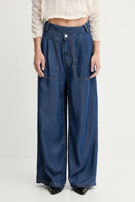 Kalhoty MUNTHE PAYTEN dámské, modrá barva, široké, high waist, 252142525207