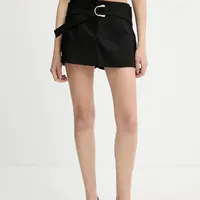 Bavlněná kalhotová sukně IRO dámská, černá barva, hladká, medium waist, WM30MADIM