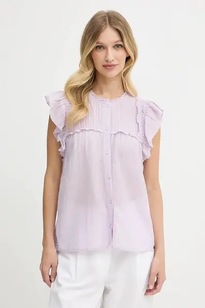 Košile Pepe Jeans dámská, fialová barva, regular, s klasickým límcem, PL305101