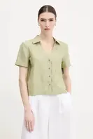Košile s příměsí lnu United Colors of Benetton dámská, zelená barva, regular, s klasickým límcem, 5YPVDQ0BX