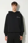 Bavlněná mikina Awake NY Serif Hoodie pánská, černá barva, s kapucí, melanžová, SP24-HD003