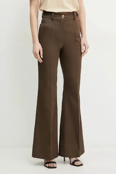 Kalhoty Patou dámské, hnědá barva, zvony, high waist, TR0420074