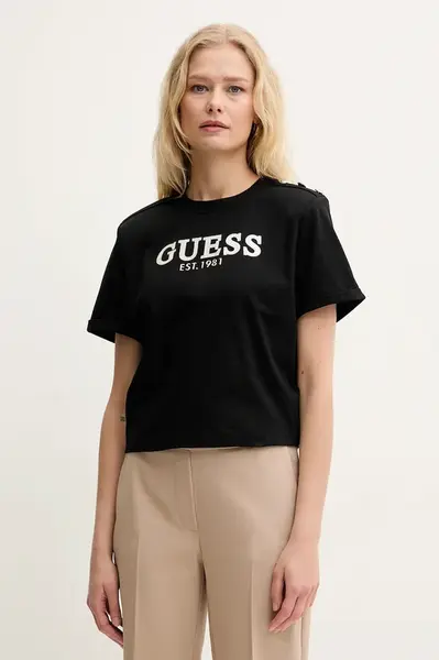 Bavlněné tričko Guess černá barva, W5GI15 K8FQ4