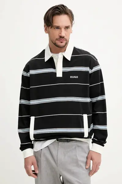 Bavlněné tričko s dlouhým rukávem HUGO