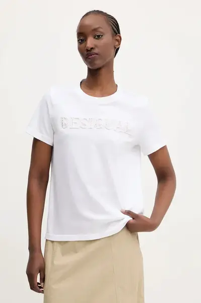 Bavlněné tričko Desigual BRANDY bílá barva, 25SWTK17
