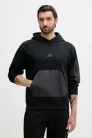 Mikina adidas City Escape pánská, černá barva, s kapucí, s aplikací, JF3279