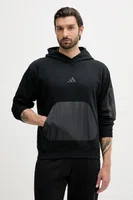 Mikina adidas City Escape pánská, černá barva, s kapucí, s aplikací, JF3279