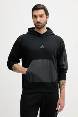 Mikina adidas City Escape pánská, černá barva, s kapucí, s aplikací, JF3279