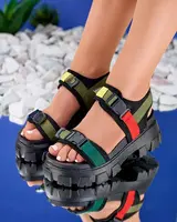 Resti Green and black women's sandals on a solid sole Rodeksi