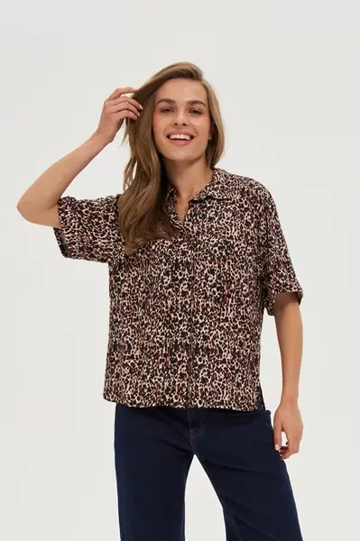 Marisse Viscose Leopard Print Shirt, Black