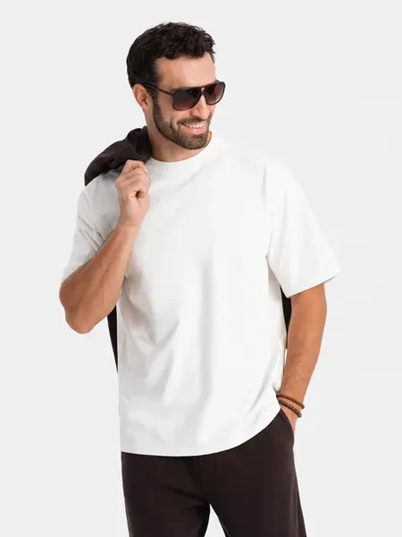 Ombre Men's LOOSE FIT cotton t-shirt with round neckline - cream