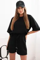 Kesi Włoski Dámska maslová súprava s blúzkou s krátkym rukávom a šortkami s gumičkou čierny