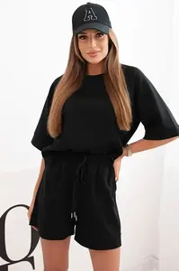 Kesi Włoski Dámska maslová súprava s blúzkou s krátkym rukávom a šortkami s gumičkou čierny