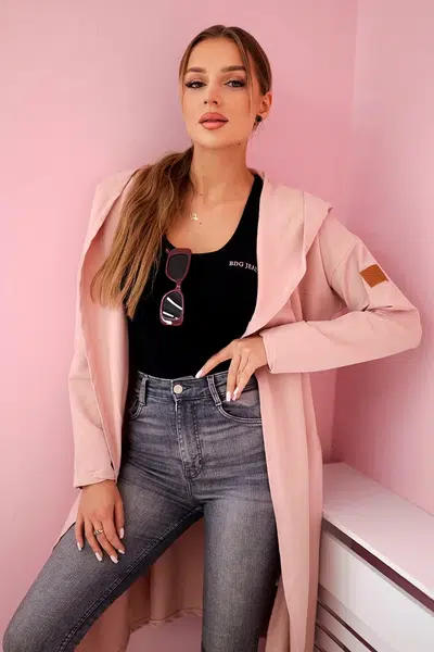 Long hooded cardigan dark powder pink