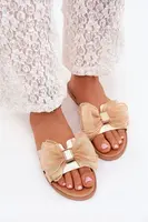 Boto Dámske ploché sandále s tylovou mašľou zlaté Tanira