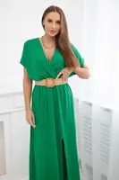 Kesi Włoski Dlhé šaty s ozdobným opaskom zelená