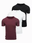 Ombre BASIC men's cotton t-shirt set with round neckline - black/white/maroon